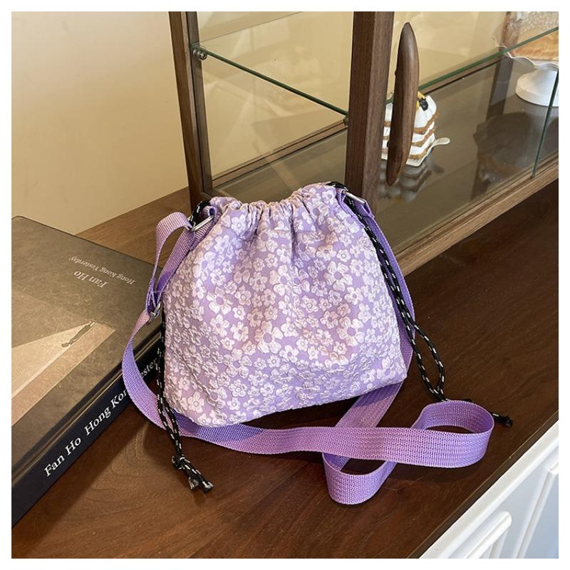 New handbag lazy wind one shoulder oblique bucket bag women's leisure summer floral small square bag