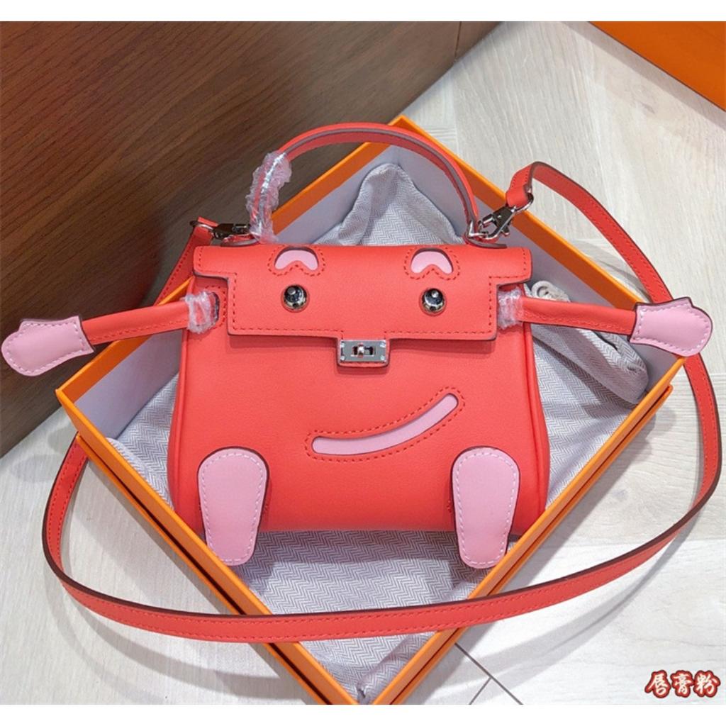 Smiley Bag 2025 New Cute Mini Messenger Bag First Layer Cowhide Shoulder Handbag Spoof Kelli Bag Woman