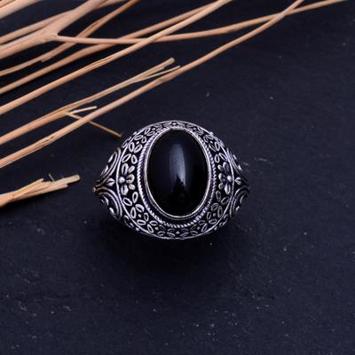 Natural Black Onyx Gemstone Handmade 925 Sterling Silver Ring Size 6 a7Z06
