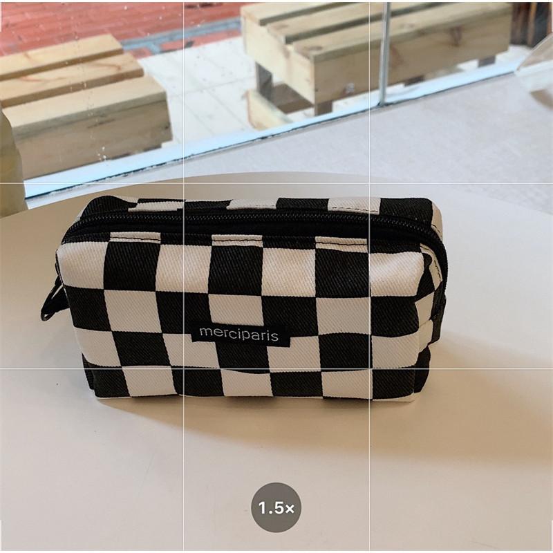 Leopard Grid Chess Print Pencil Case Large Capacity Stationery Bag Storage