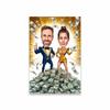 Funny Couple Cartoon Portrait Poster Money CEO Caricature Prints Big Boss Personalized Gift Businessman Office Wall Art Canvas