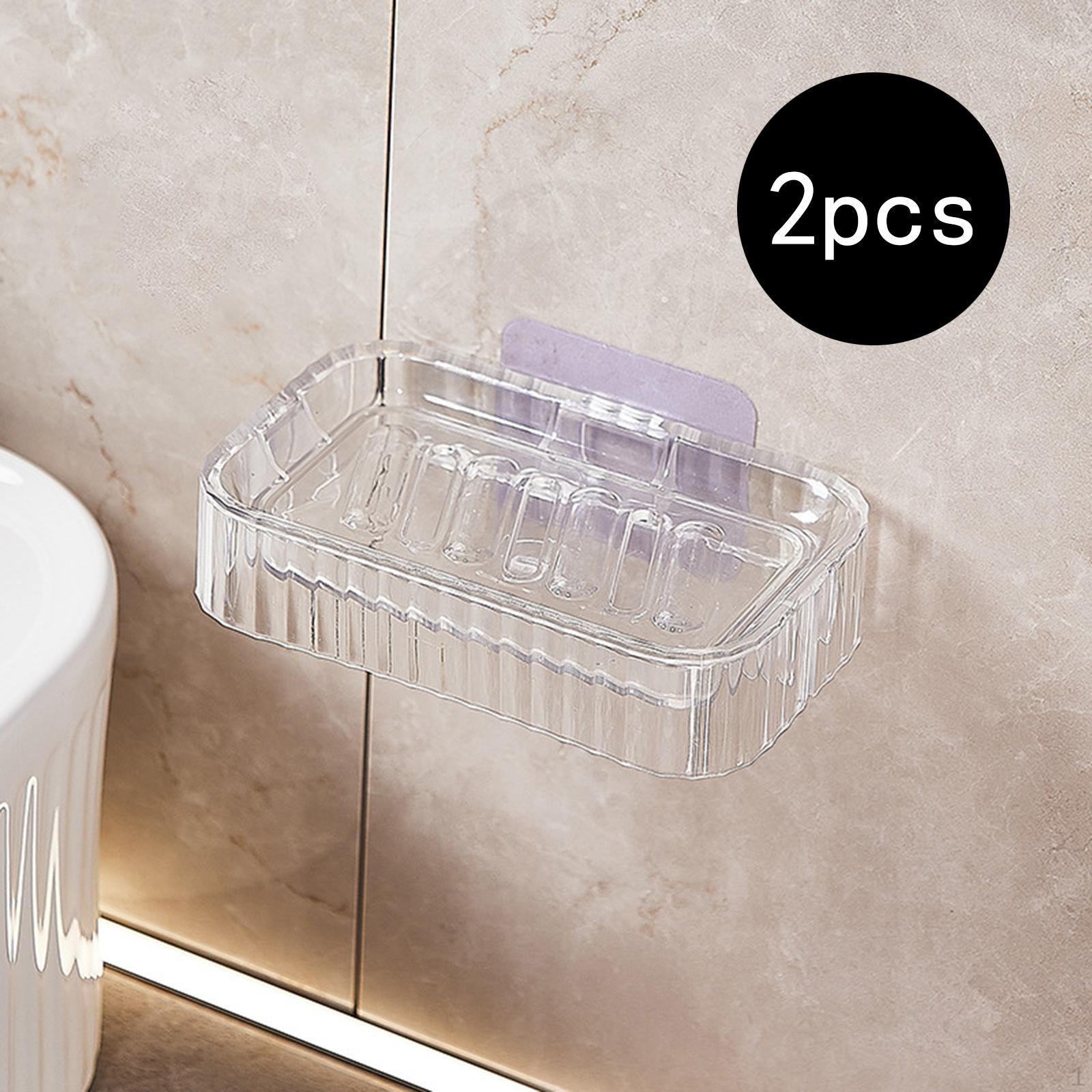 

2 Pieces Soap Bar Holder Shower Space Saving Organizer Bathroom Draining Rack for Bath Clear White