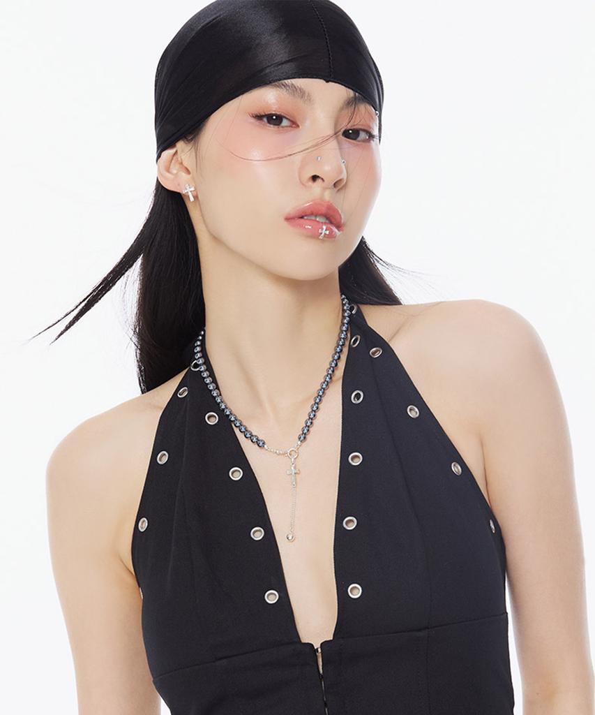 Nimbus Shine Cross Terahertz Drop Ball Necklace