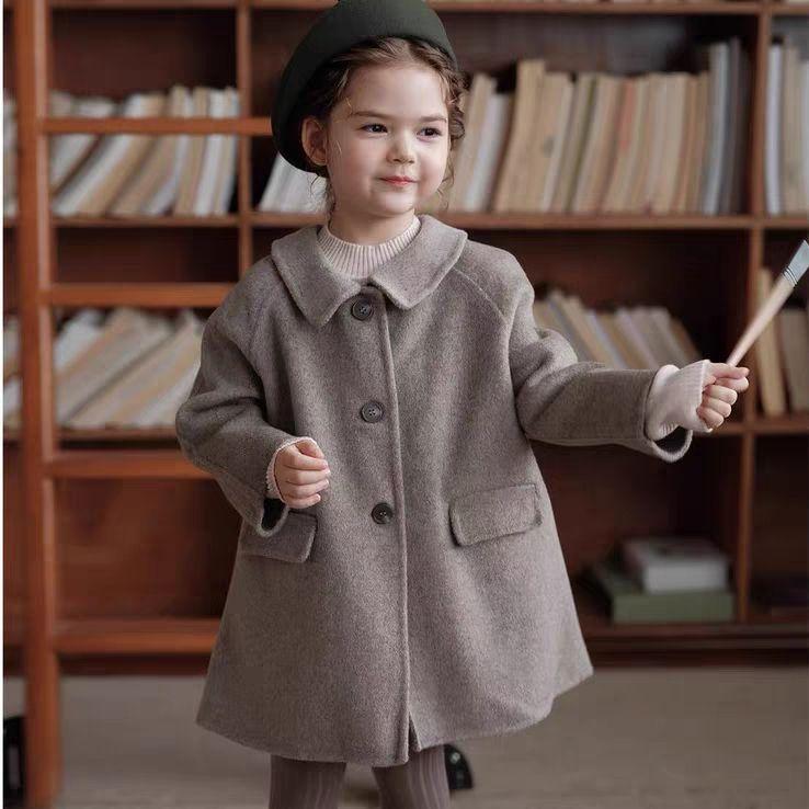 Girls` Double-Faced Cashmere Coat for Spring