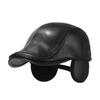 Winter Middle-Aged and Old Men's PU Forward Cap Velvet Ear Protection Cap Outdoor Warm Dad Cap