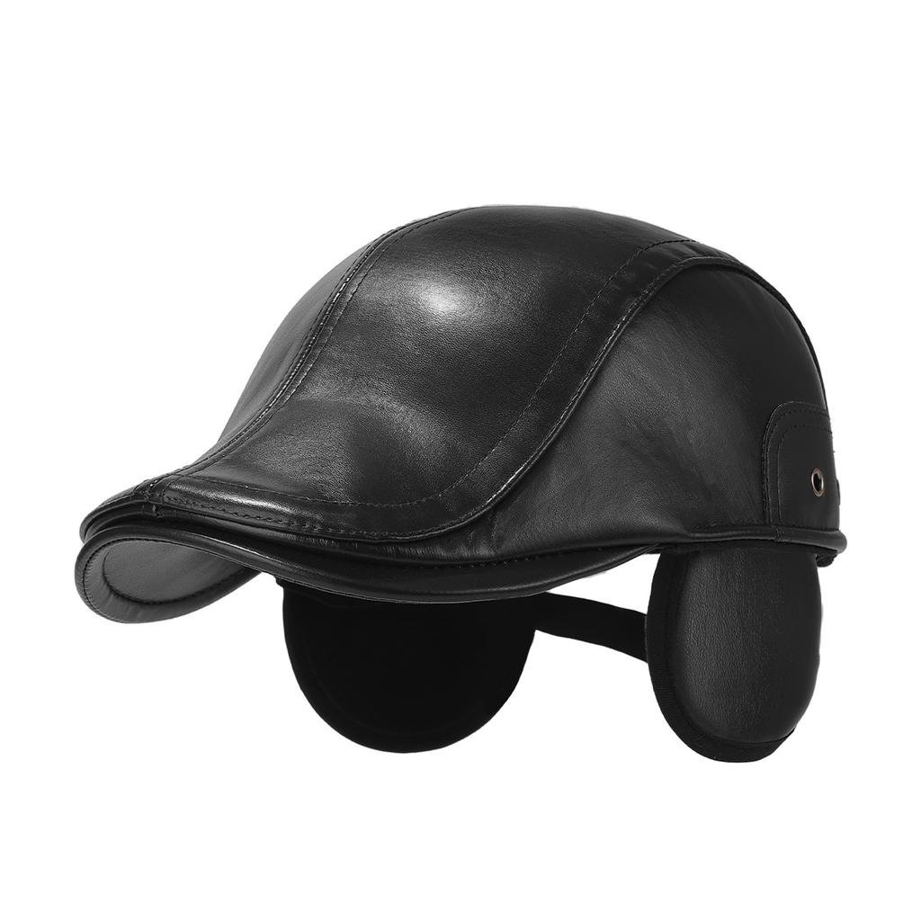 Winter Middle-Aged and Old Men's PU Forward Cap Velvet Ear Protection Cap Outdoor Warm Dad Cap