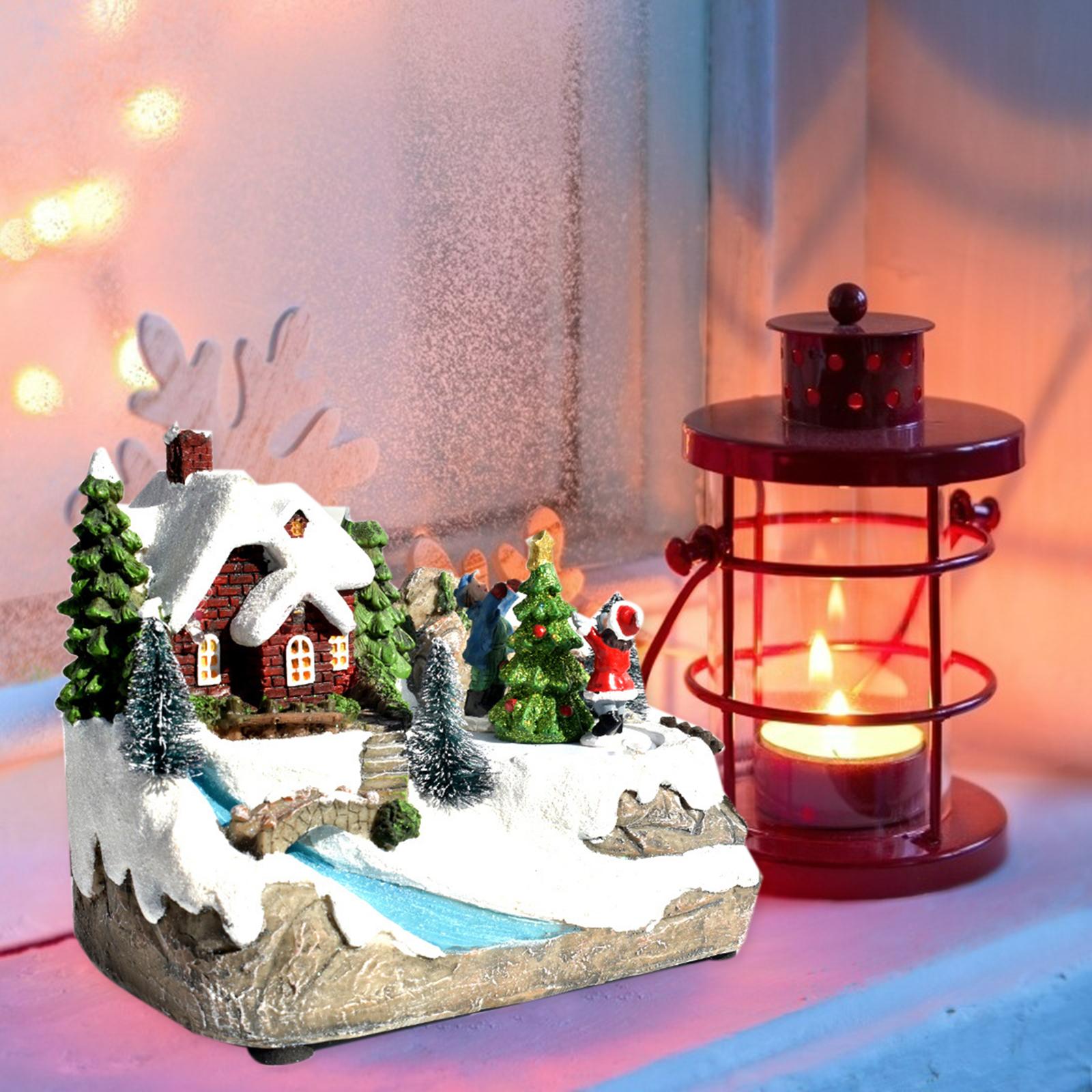 Christmas Snow House Decoration Sculpture LED Winter Snow Town for Christmas