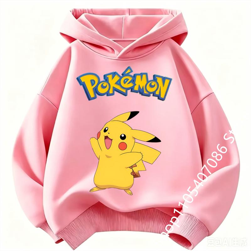Felpa per Bambini Pikachu 2026 Nuovo Stile Felpa Sportiva per Ragazzi Felpa con Stampa Cartoni Animati per Ragazze Primavera-Autunno Maniche Lunghe Felpa Casual