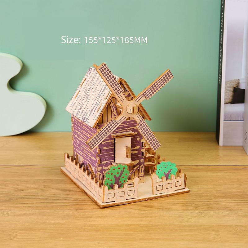Laser Cutting DIY Houses Villas Building 3D Wooden Puzzle Toy Assembly Model Kits Desk Decoration for Children's Gift