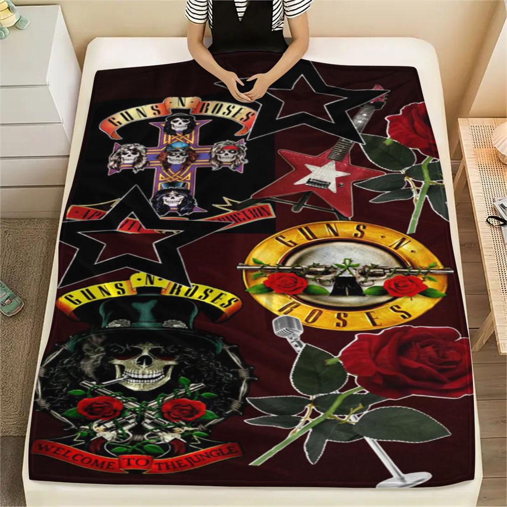 Guns N' Roses Rock band printing Flannel Blanket Bedroom Sofa Camping Warm blanket Gifts for family and friends-MJ002
