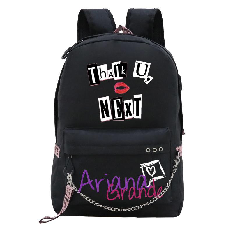 Pop Singer Ariana Grande Ariana Print Chain Webbing Backpack Multipurpose Backpack