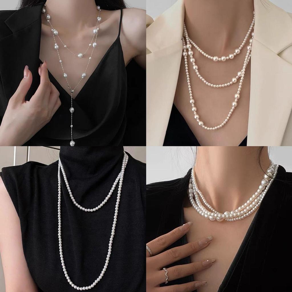 Elegant Minimalist Long Pearl Necklace - French Light Luxury High-End Women's Sweater Chain