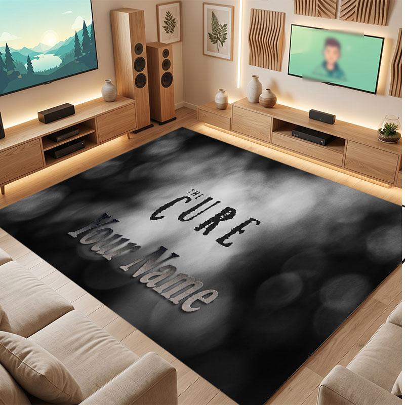 The Cure Personalized Crystal Velvet Carpet, Customized Name Text Soft Anti‑Slip Rug for Living Room Bedroom