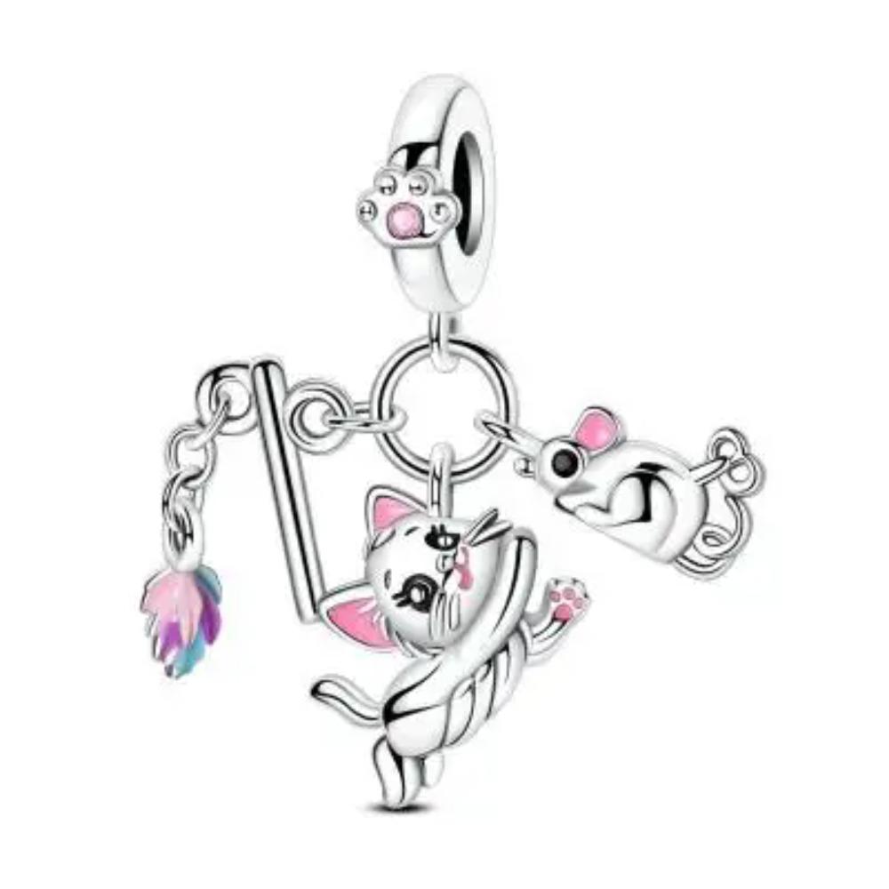 925 Silver Cute Cat Charm Pendant Beads for DIY Jewelry Making Bracelet Necklace Women Fine Gift