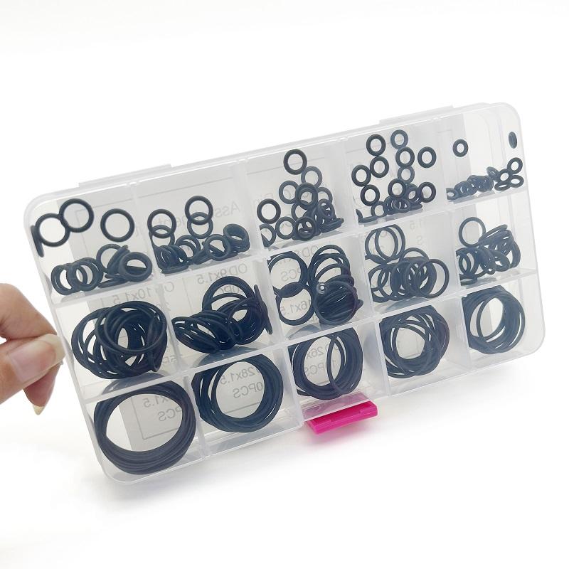 NBR Black O-Ring Assortment Kit 1 Box Of 225Pcs CS 1.5mm OD 6mm~30mm Nitrile Seals for Pumps/Valves Durable Mechanical Sealing