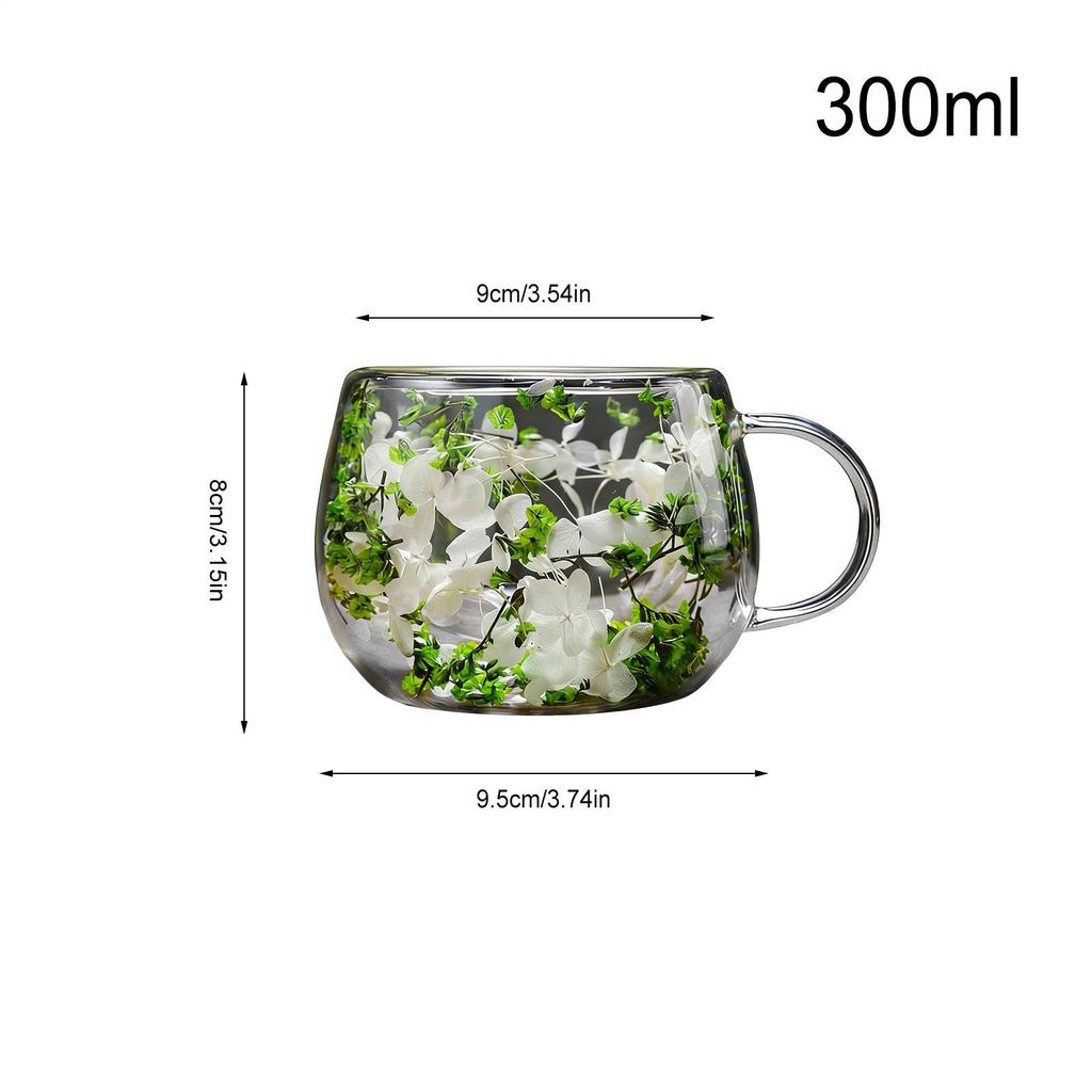 Dried Flower Double-Layer Glass Cup 300ml Heat-Resistant Dried Flower Glass Drinking Cups Coffee Mug For Home Living Room