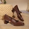 Processing Custom One-word Strap High Heels Thick Heel Mary Jane Single Shoes Women's Head Large Size Women's Shoes French Red Wedding Shoes