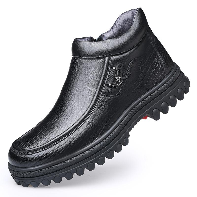 Old man head business platform winter velvet high-top casual men's shoes winter leather pedal leather shoes men's HGH19