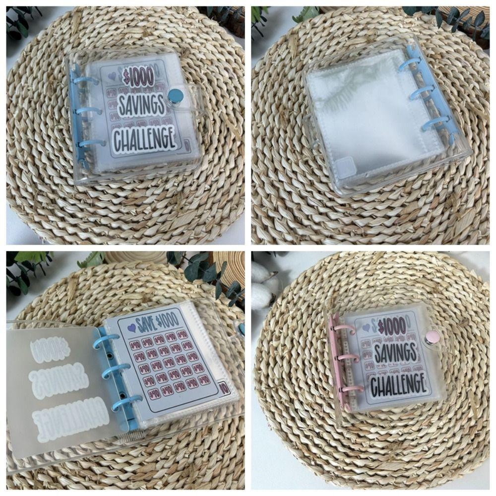 PVC $1000 Money Savings Challenge Binder Button Closure Cash Envelope Wallet Planners  Kids
