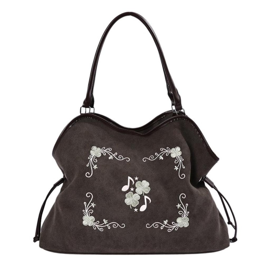 Hobo Bag Women Faux Leather Large Capacity Embroidered Drawstring Daily Commute
