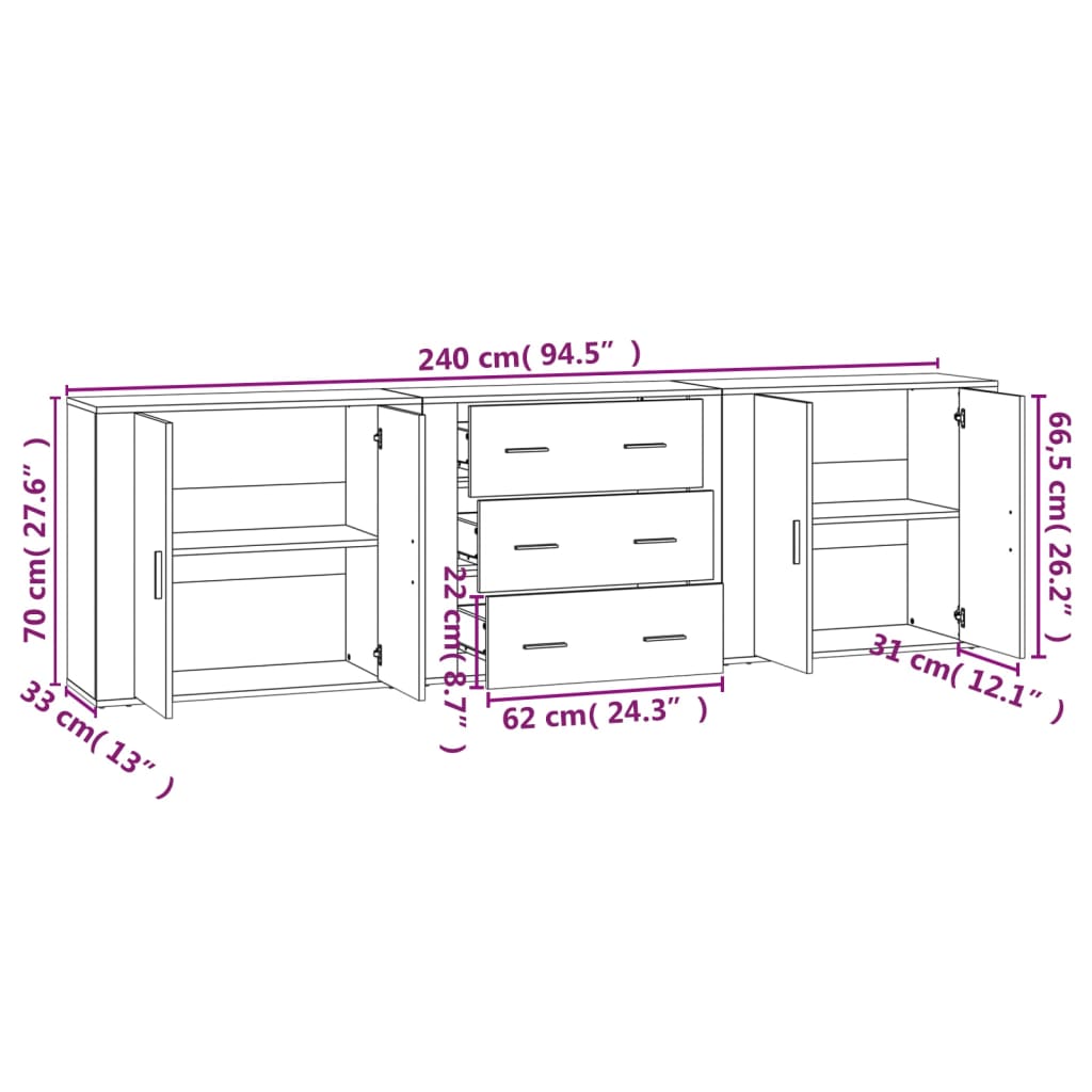 Sideboards 3 pcs Concrete Grey Particleboard
