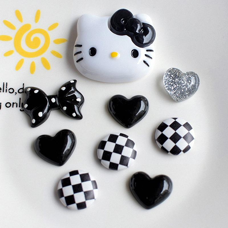 

12 шт./комплект Набор подвесок для обуви Hello Kitty Черно-белая тема Кошка Kt Девочки Женские Сандалии Аксессуары Обувь с отверстиями Тапочки Украшение