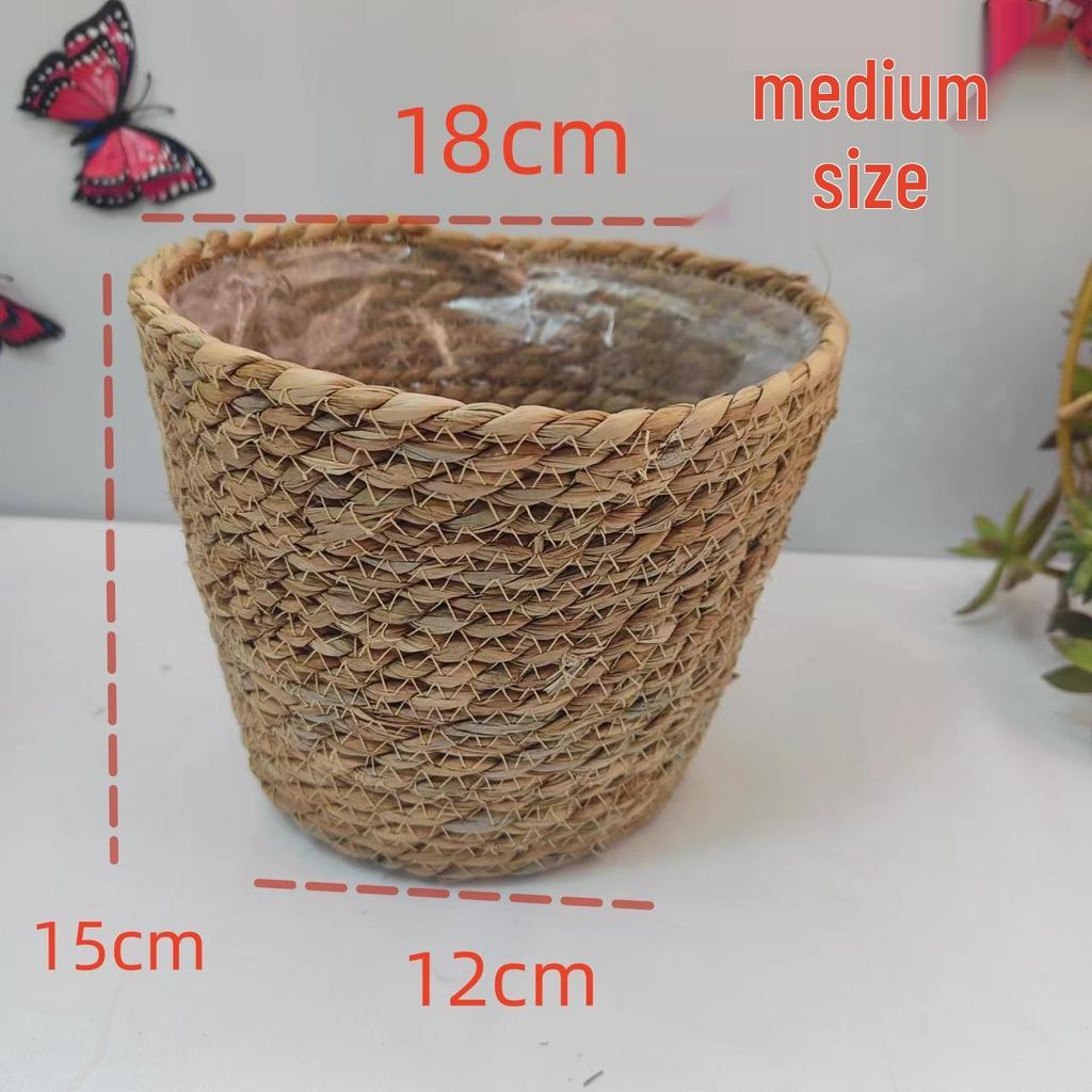 Nordic Seagrass Woven Flower Pot - Little Bear Hug Design for Simple Living Room Decor