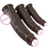 Nowy Miękki Dildo Napletek Czarne Realistyczne Dildo Realistyczna Skóra Duży Penis Członek Silikonowy Penis Analny z Przyssawką Penis dla Kobiet Wodoodporny Łatwy do Czyszczenia