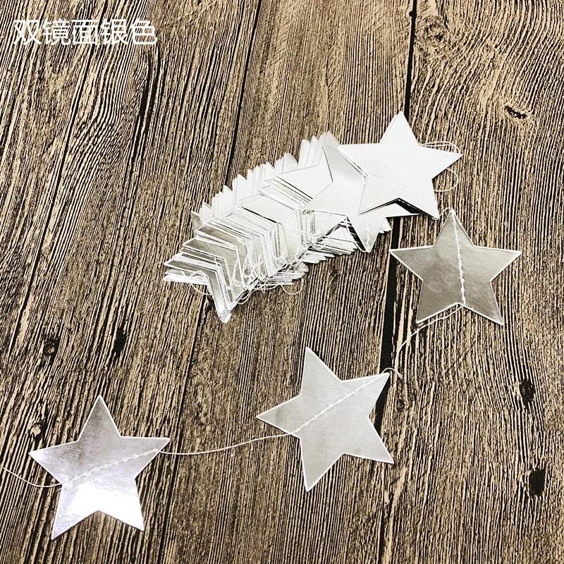 Bright Gold & Silver Paper Garland Star String Banners for Wedding Christmas Baby Shower Party Home Hanging Decor