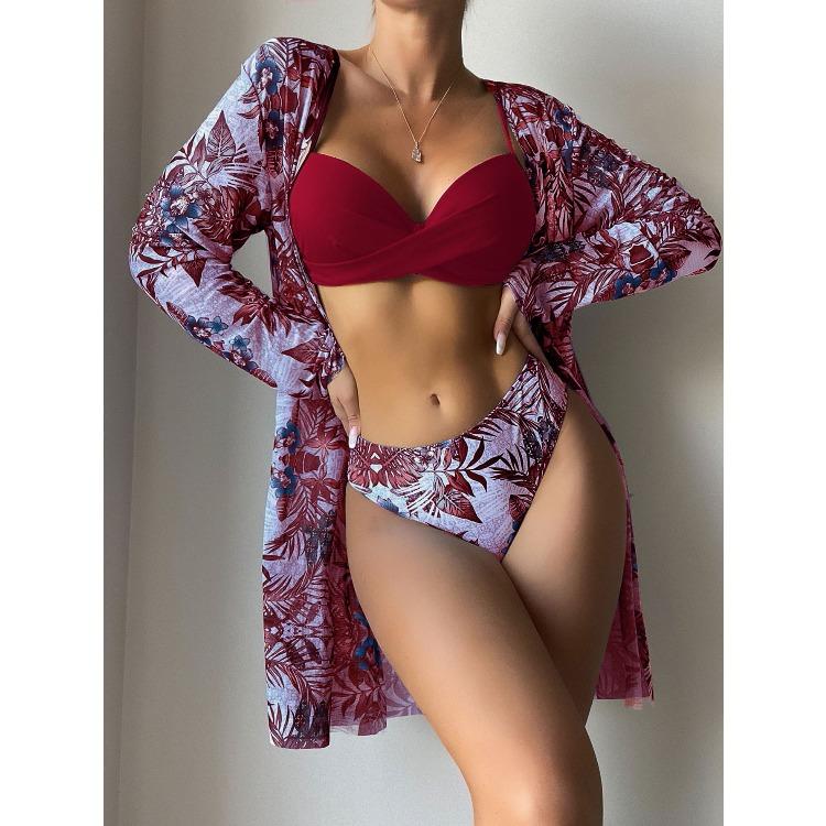 2026 New Arrival Women's Three Piece Bikini, Fashion Mesh Cover Up Split Swimsuit Beachwear