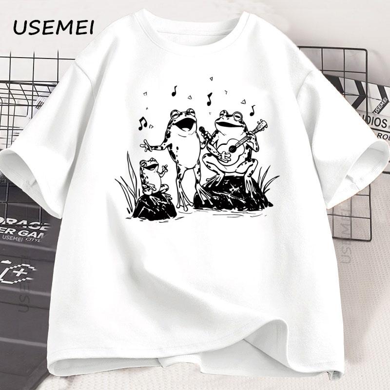 Frog Musicians 90s Retro T Shirt Men Women Vintage Frog Graphic T-Shirt Cute Funny Lovers Cotton Tee Unisex Short Sleeve Clothes