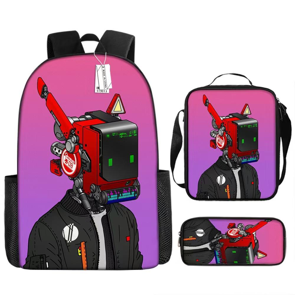 Dreiteiliges Kinder-Federmäppchen Cartoon-Animation Picknicktasche Leichte Spritzwassergeschützte Schultasche