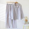 Autumn pajamas couple cotton and linen women autumn men's soft loose casual cardigan loungewear can be worn outside suit