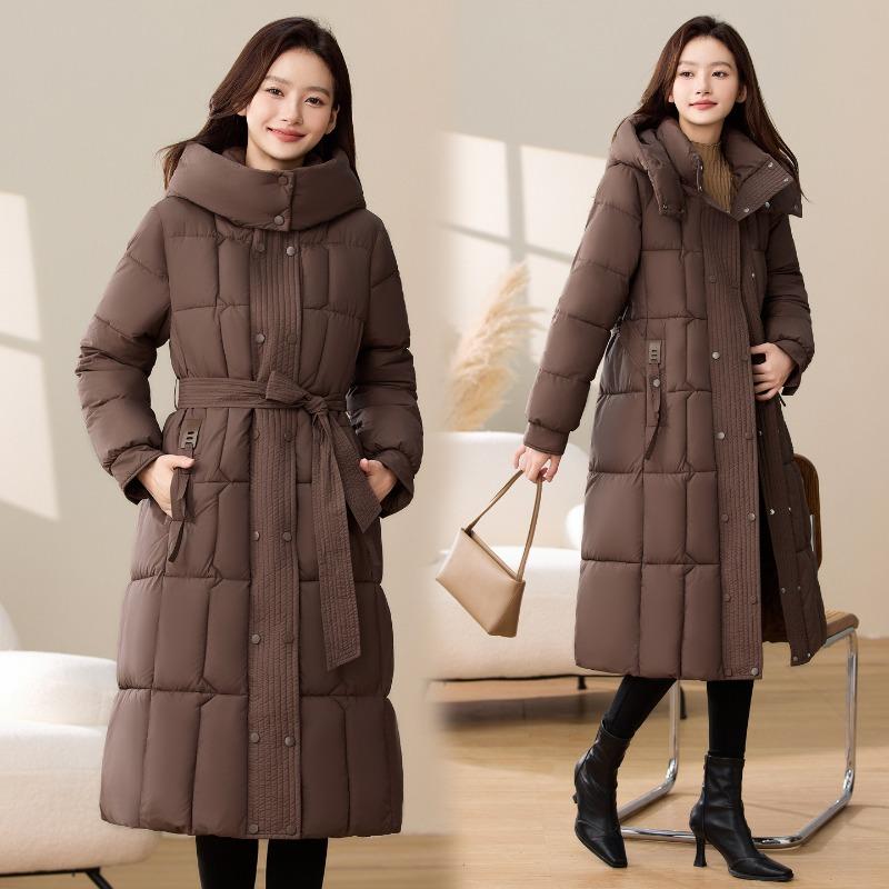 Winter New Fashion with Knee Cotton Clothes Medium and Long Thickened Slim Cotton Clothes Waist Jacket