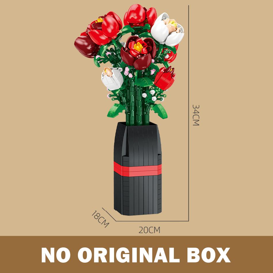 761PCS Romantic Red Rose Bouquet Vase Building Blocks Creative Simulated Flower Plant Home Decor Bricks Toy Valentine's Day Gift