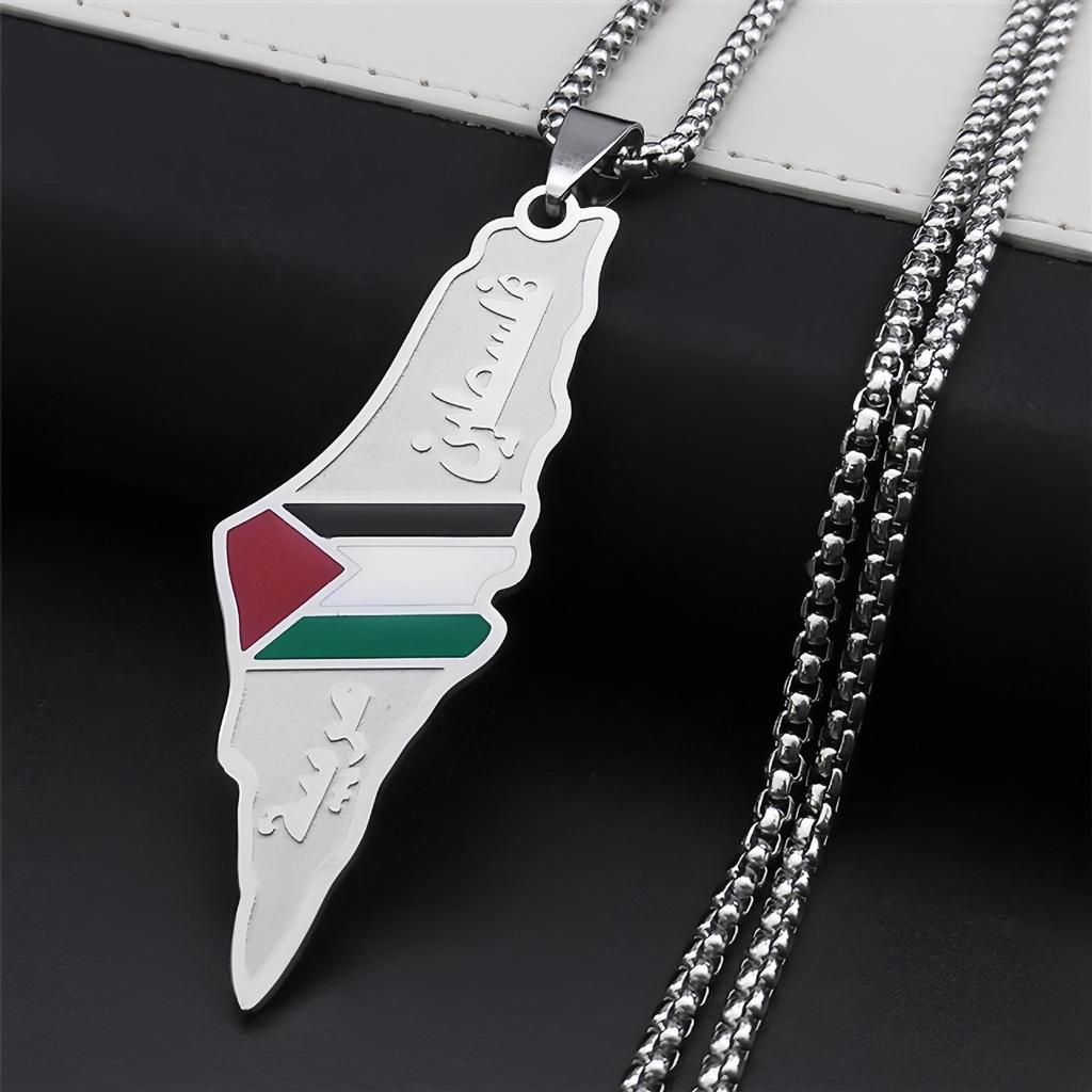 Collier Pendentif Carte Rétro de la Palestine en Acier Inoxydable
