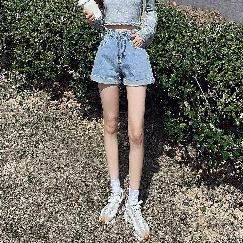 High-Waisted Women's Summer Denim Shorts, Loose-Fit A-Line, Plus Size, Wide-Leg Design