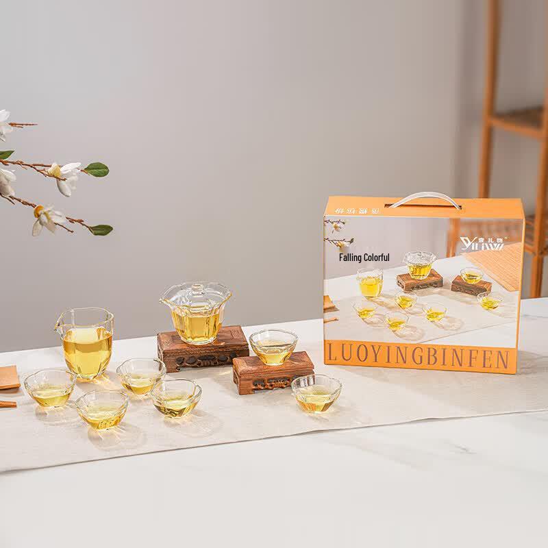 YiLiWu Falling Cherry Blossom Glass Tea Set