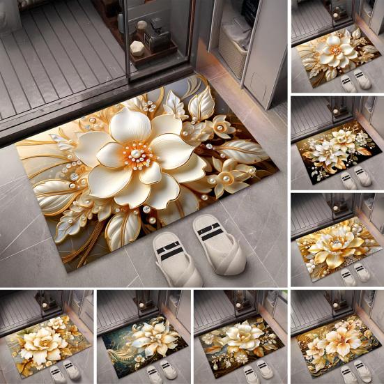 Floor Mat 3D Flower Pattern Non-Slip Rubber Backing Absorbent Quick-Drying Rug Bathroom Kitchen Laundry
