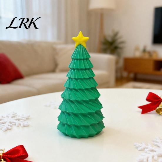 Mini Christmas Tree Decoration 3D Printed Figurine, Yellow Star Topper Statue, Festival Ornament for Home Office, Gift Xmas Holiday Tabletop