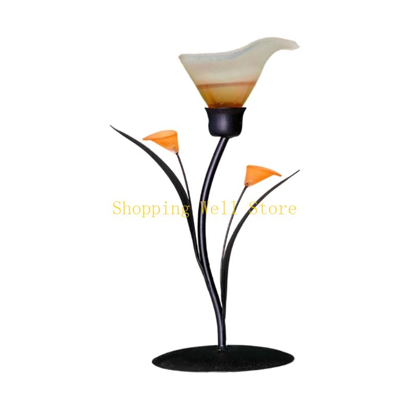 KX4B Decorative Iron Holder with Flower Design Centerpieces Candlestick for Dinner Parties Holiday and Romantics Event