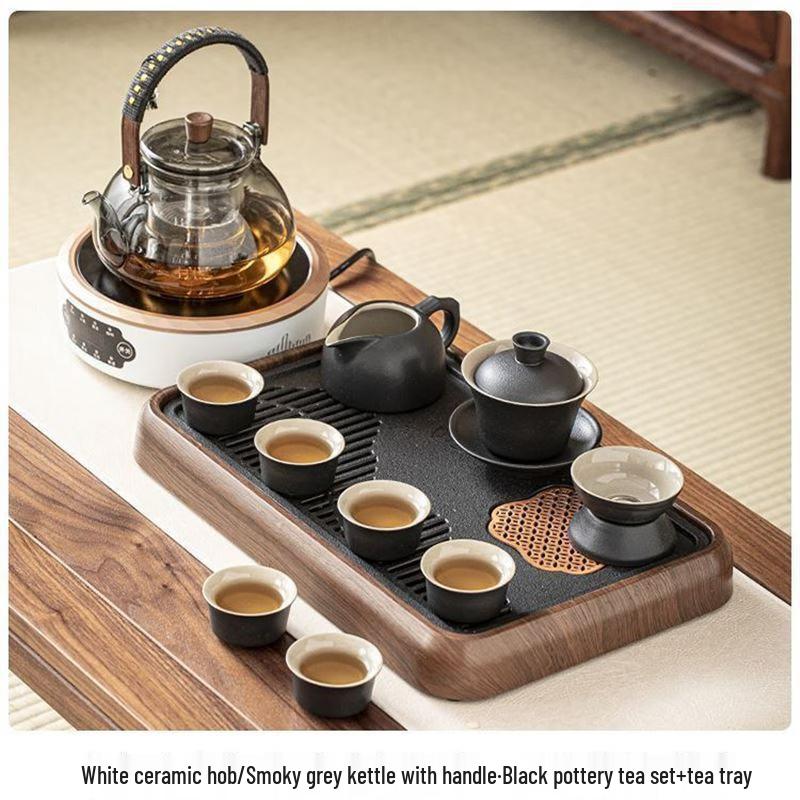 Minimalist Ceramic Tea Set with Electric Stove