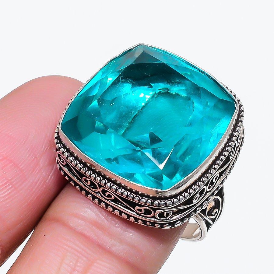 

Натуральный Индиголитовый Турмалин 925 Стерлинговое Серебро Ювелирное Кольцо Размер 9 M6J88