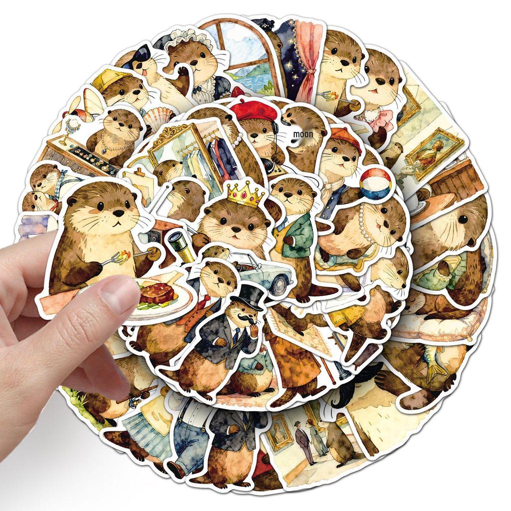 50 Cartoon Otter Stickers - Cute, Retro, Waterproof for DIY Journals & Storage Boxes