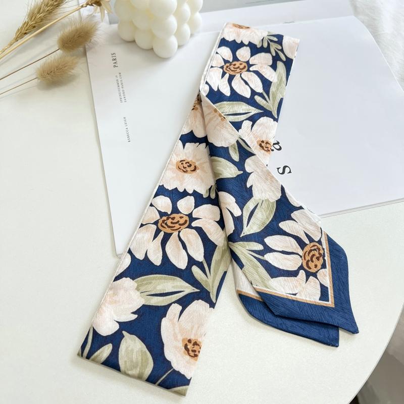 Floret Printed Hairband Silk Satin Bag Scarf For Women Skinny Long Wrist Ribbon Neck Scarves Fashion Hair Scarfs For Women