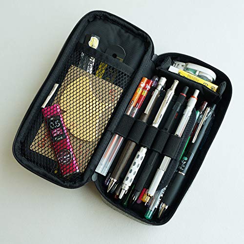 LOONLOON 663 Stone Pencil Case, Black, Large Capacity, Stylish, Two-Story, Multifunctional