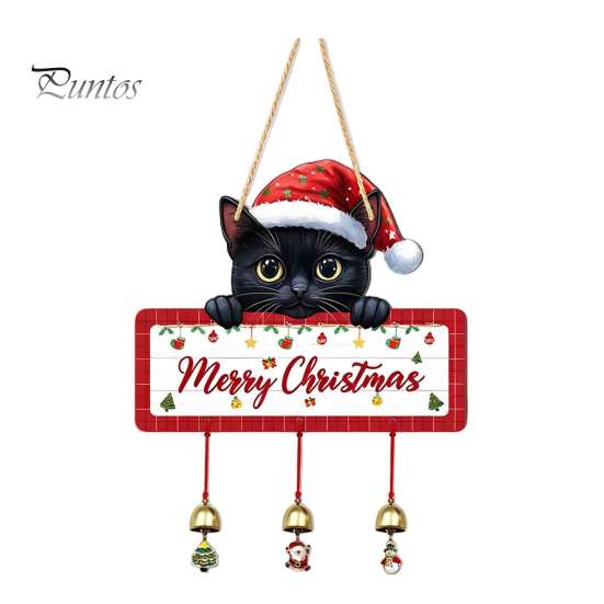 Festive Hanging Ornament Merry Christmas Wooden Wall Door Sign with Bells, Rustic Santa Snowman Indoor Holiday Party Supplies Tree Reindeer Decorative