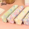 Cute Pen Organizer Heart Print Pencil Case Minimalist Square Pouch