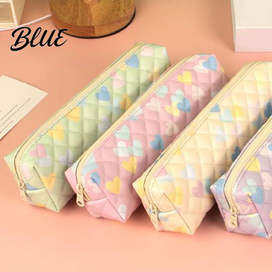 Cute Pen Organizer Heart Print Pencil Case Minimalist Square Pouch