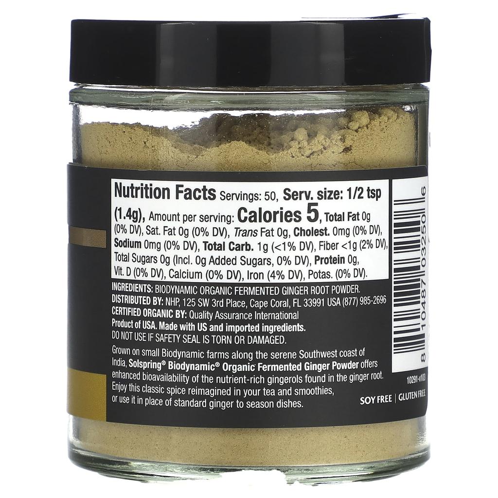Dr. Mercola, Solspring, Biodynamic, Fermented Ginger Powder, 70G(2.4Oz)
